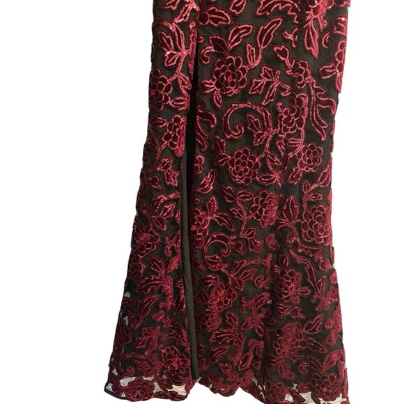 Dress the Population Burgundy Sequin Floral Strapless Gown – Size XS - Picture 10 of 14